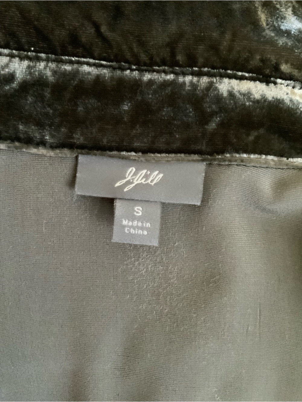 J.Jill Olive Silk Blend Velvet Snap Button-Front Floral Embroidered Shirt - Picture 7 of 8